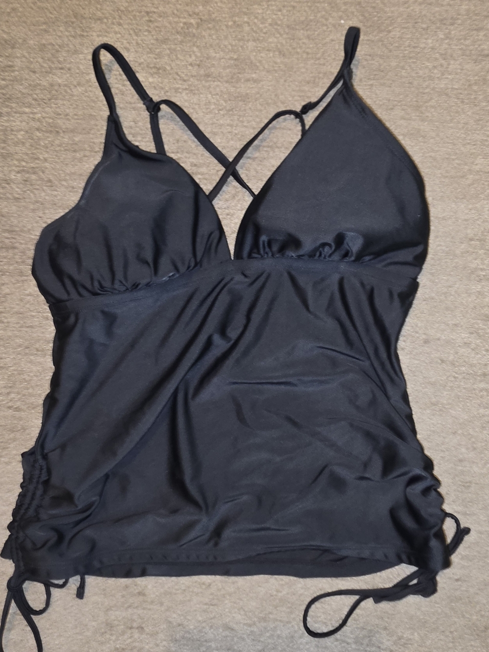 Time and Tru Black Strappy-Back Tankini Swimsuit Top Size Medium